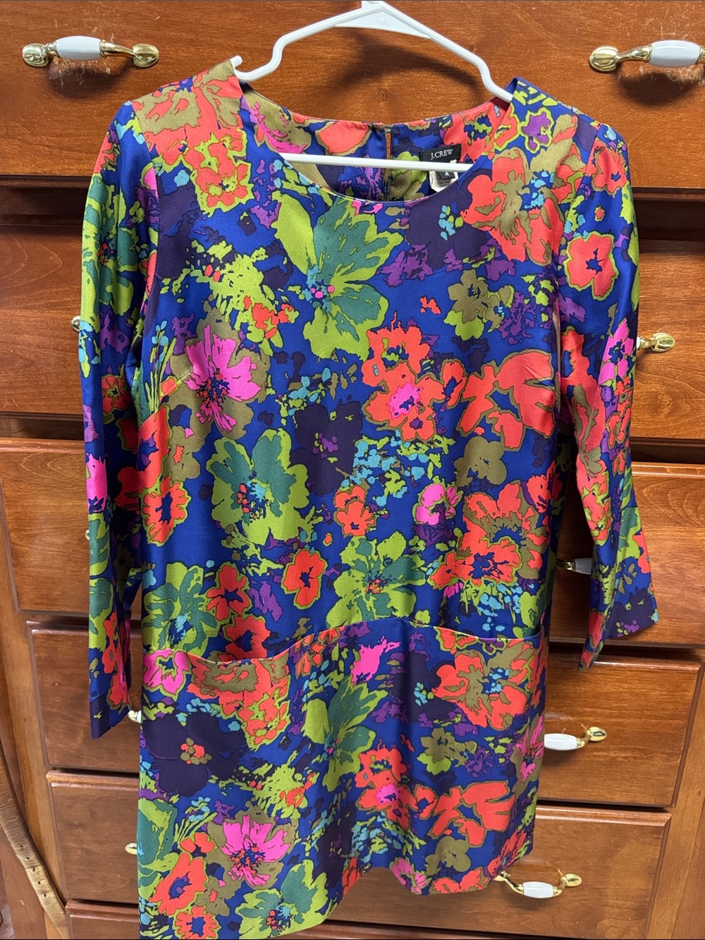 J. Crew Navy Multicolor Floral Shift Dress